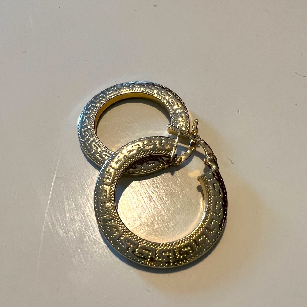 Authentic gold textured hoops, stamped 14k